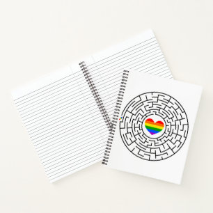 SlipperyJoe's maze encircles rainbow heart arrow m Notebook