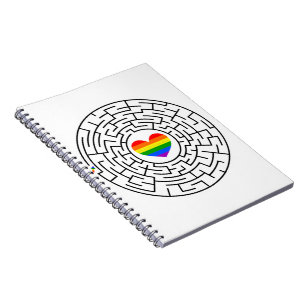 SlipperyJoe's maze encircles rainbow heart arrow m Notebook