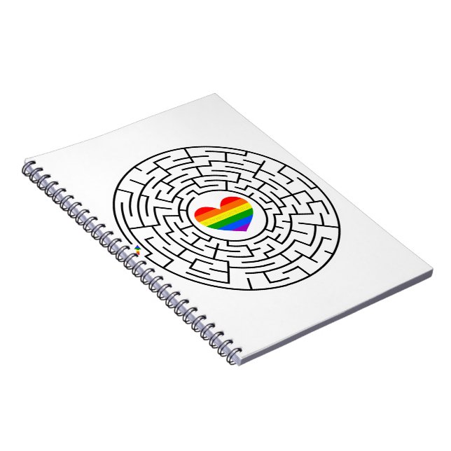 SlipperyJoe's maze encircles rainbow heart arrow m Notebook (Right Side)