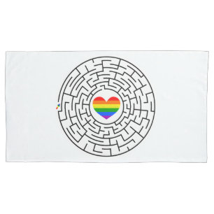 SlipperyJoe's maze encircles rainbow heart arrow m Pillowcase