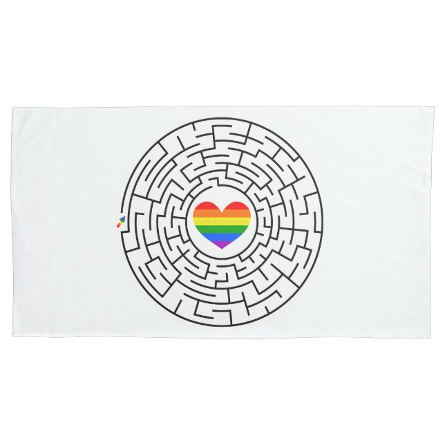 SlipperyJoe's maze encircles rainbow heart arrow m Pillowcase (Front)