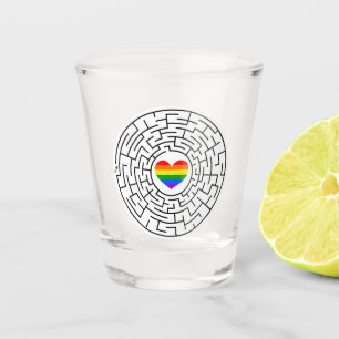SlipperyJoe's maze encircles rainbow heart arrow m Shot Glass