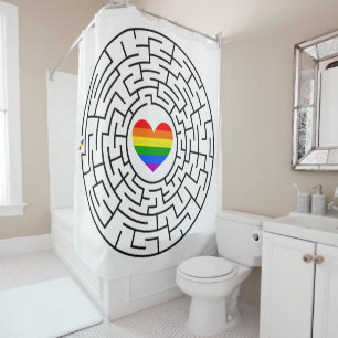 SlipperyJoe's maze encircles rainbow heart arrow m Shower Curtain