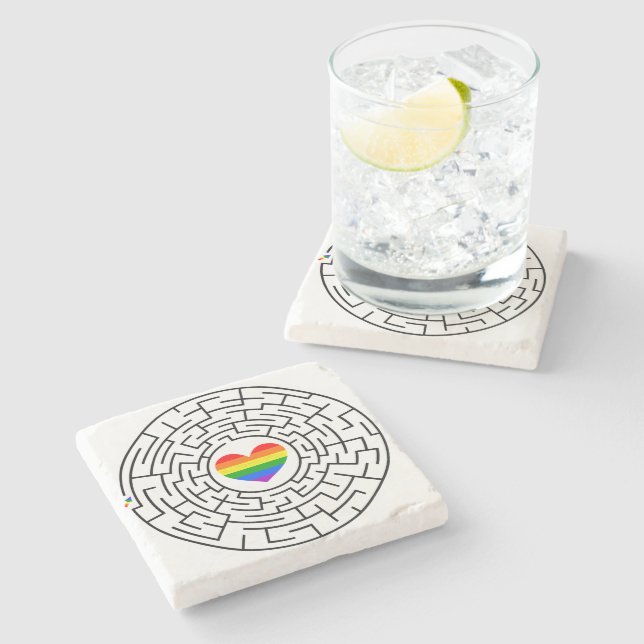 SlipperyJoe's maze encircles rainbow heart arrow m Stone Coaster (Side)