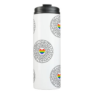 SlipperyJoe's maze encircles rainbow heart arrow m Thermal Tumbler