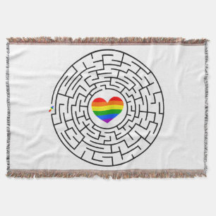 SlipperyJoe's maze encircles rainbow heart arrow m Throw Blanket