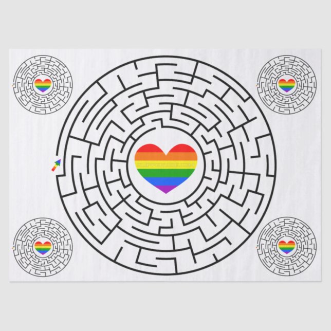 SlipperyJoe's maze encircles rainbow heart arrow m Tissue Paper (Front)