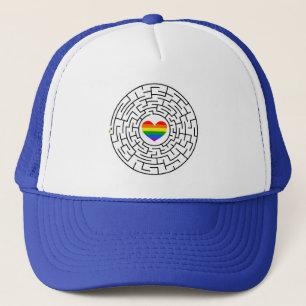 SlipperyJoe's maze encircles rainbow heart arrow m Trucker Hat