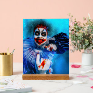 SlipperyJoe's menacing clown Happy Halloween red b Acrylic Sign