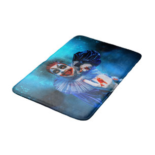 SlipperyJoe's menacing clown Happy Halloween red b Bath Mat