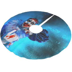 SlipperyJoe's menacing clown Happy Halloween red b Brushed Polyester Tree Skirt