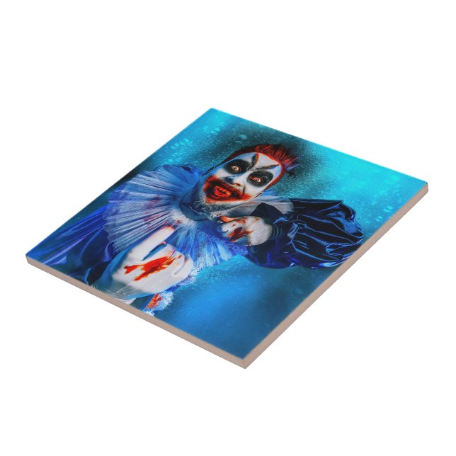 SlipperyJoe's menacing clown Happy Halloween red b Ceramic Tile (Side)