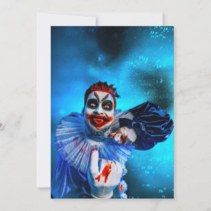 SlipperyJoe's menacing clown Happy Halloween red b Holiday Card