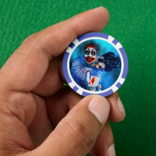 SlipperyJoe's menacing clown Happy Halloween red b Poker Chips