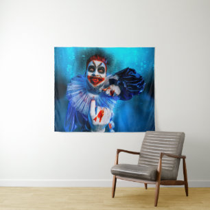 SlipperyJoe's menacing clown Happy Halloween red b Tapestry