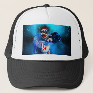 SlipperyJoe's menacing clown Happy Halloween red b Trucker Hat