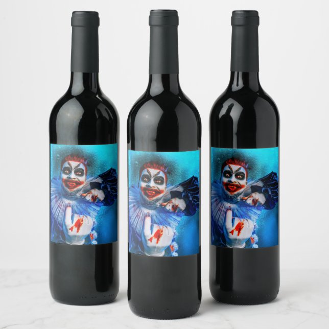 SlipperyJoe's menacing clown Happy Halloween red b Wine Label (Bottles)