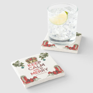 SlipperyJoe's Merry Christmas artistic tree orname Stone Coaster