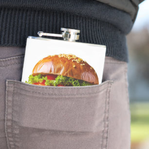 SlipperyJoe's mouthwatering cheeseburger crispy ba Hip Flask