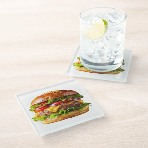 SlipperyJoe's mouthwatering stacked hamburger thic Glass Coaster