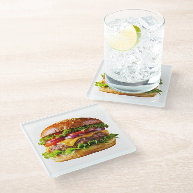 SlipperyJoe's mouthwatering stacked hamburger thic Glass Coaster (Angled)