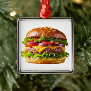 SlipperyJoe's mouthwatering stacked hamburger thic Metal Ornament
