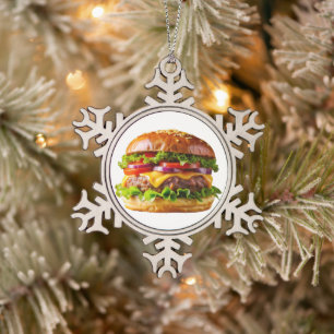 SlipperyJoe's mouthwatering stacked hamburger thic Snowflake Pewter Christmas Ornament