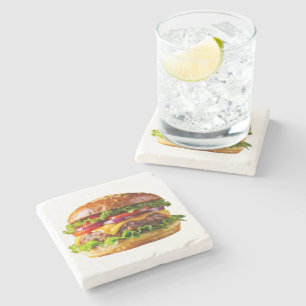SlipperyJoe's mouthwatering stacked hamburger thic Stone Coaster