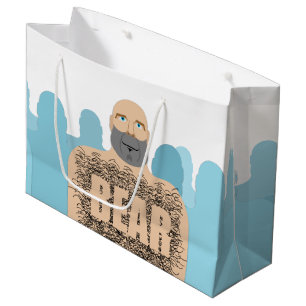 SlipperyJoe's muscular bald bear man stylised cart Large Gift Bag