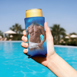 SlipperyJoe's muscular bearded man shirtless sixpa Seltzer Can Cooler