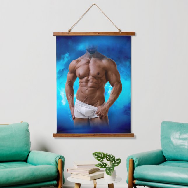 SlipperyJoe's muscular bearded man white underwear Hanging Tapestry (Living Room)