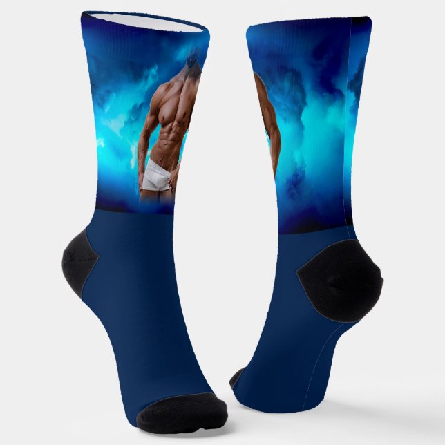 SlipperyJoe's muscular bearded man white underwear Socks (Angled)
