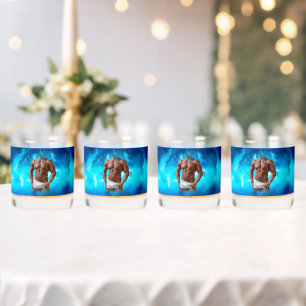 SlipperyJoe's muscular bearded man white underwear Whiskey Glass