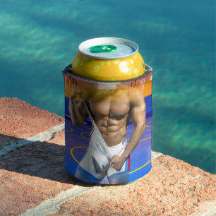 SlipperyJoe's muscular man bulge six-pack gym trai Can Cooler