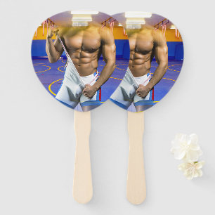 SlipperyJoe's muscular man bulge six-pack gym trai Hand Fan