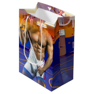 SlipperyJoe's muscular man bulge six-pack gym trai Medium Gift Bag