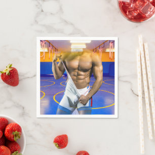 SlipperyJoe's muscular man bulge six-pack gym trai Napkin