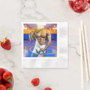 SlipperyJoe's muscular man bulge six-pack gym trai Napkin
