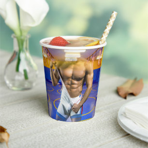 SlipperyJoe's muscular man bulge six-pack gym trai Paper Cups