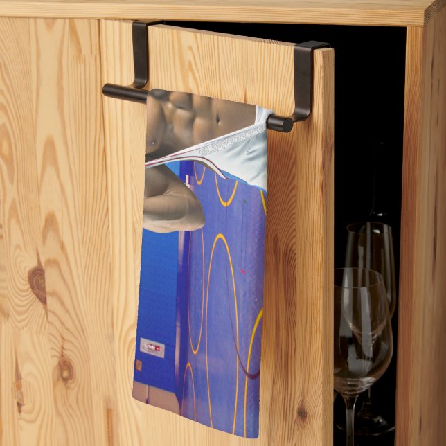 SlipperyJoe's muscular man bulge six-pack gym trai Tea Towel (Thirds Fold)