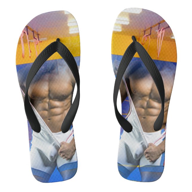 SlipperyJoe's muscular man bulge six-pack gym trai Thongs (Footbed)