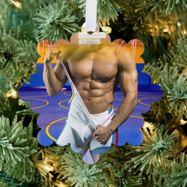SlipperyJoe's muscular man bulge six-pack gym trai Tree Decoration Card (Insitu (Tree))