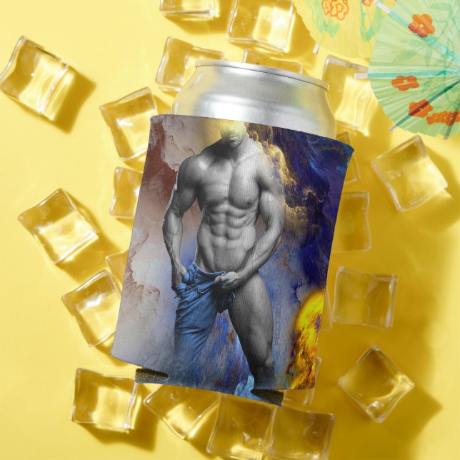 SlipperyJoe's muscular man physique steamy shirtle Can Cooler (In Situ Summer)