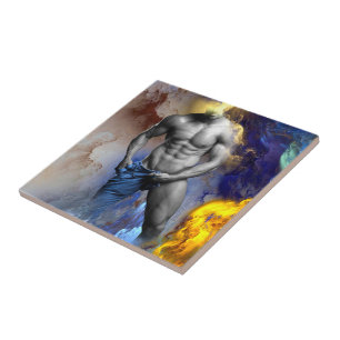 SlipperyJoe's muscular man physique steamy shirtle Ceramic Tile