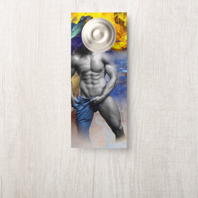 SlipperyJoe's muscular man physique steamy shirtle Door Hanger (On Knob)