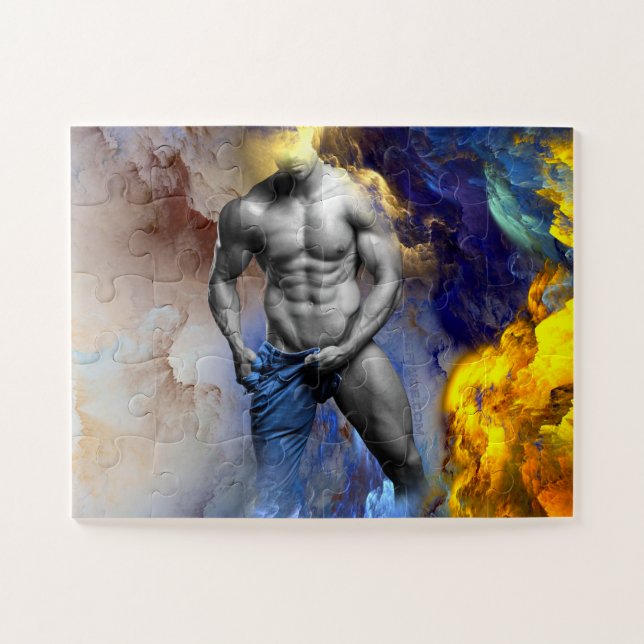 SlipperyJoe's muscular man physique steamy shirtle Jigsaw Puzzle (Horizontal)