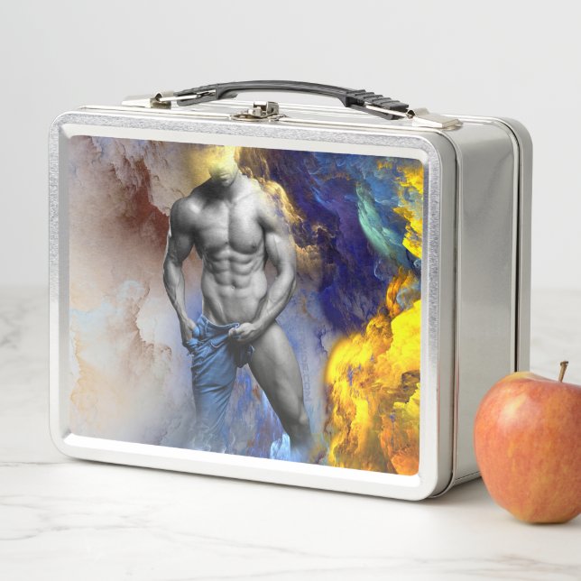 SlipperyJoe's muscular man physique steamy shirtle Metal Lunch Box (In Situ)