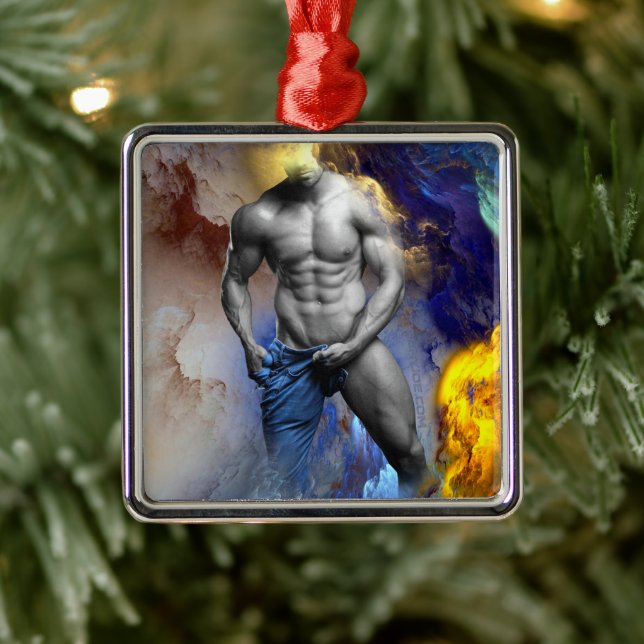 SlipperyJoe's muscular man physique steamy shirtle Metal Ornament (Tree)