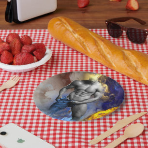 SlipperyJoe's muscular man physique steamy shirtle Paper Plate