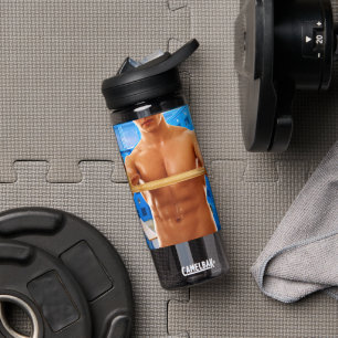 SlipperyJoe's muscular man shirtless 6-pack gymnas Water Bottle